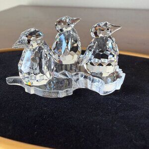 Swarovski Silver Crystal Baby Penguins Figurine Set w/ Ice Box & COA Retired